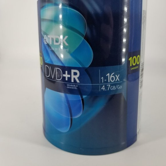 TDK DVD-R 16X  4.7 GB Compact Disc PC Computer Video Recordable 100 Spindle NEW - Picture 2 of 8